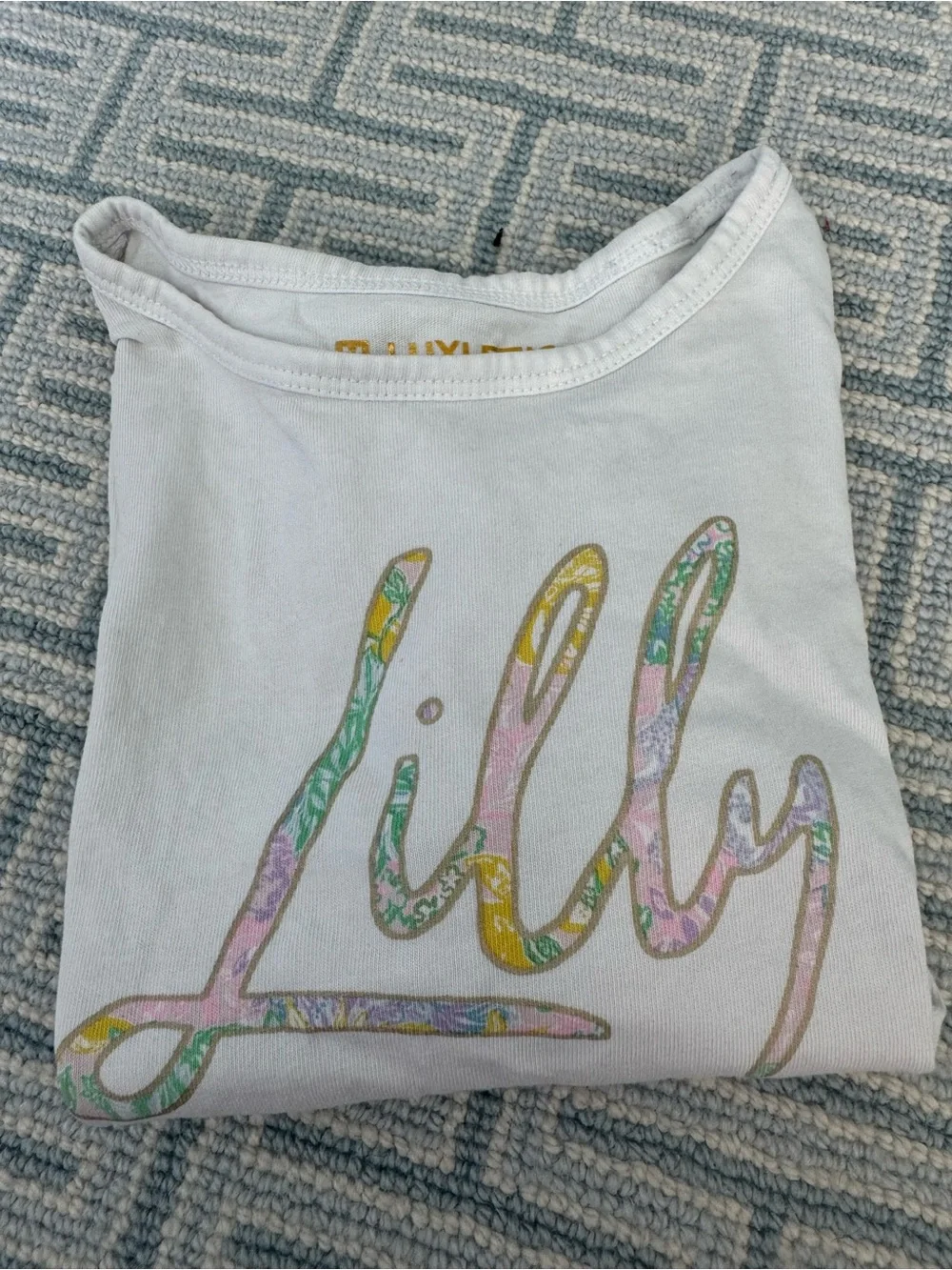 Lilly Pulitzer White Girls' Short Sleeve Tee with Pastel Script Logo